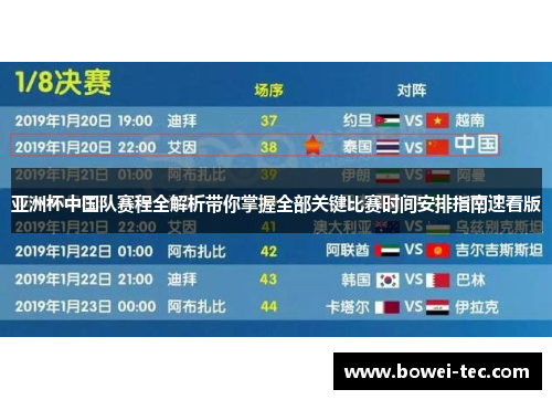亚洲杯中国队赛程全解析带你掌握全部关键比赛时间安排指南速看版